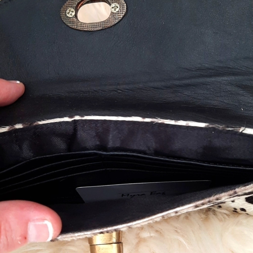 MYRA Bag Frisky Black & White Cowhide Clutch Wristlet - Picture 4 of 7